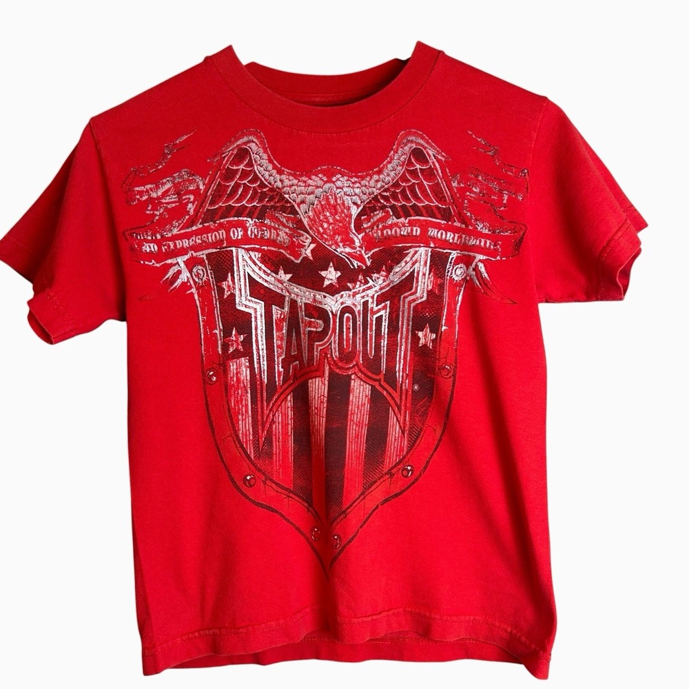 Tapout T Shirt Youth Size Small (8) Red Silver Graphics MMA UFC Grunge Y2K Sk8